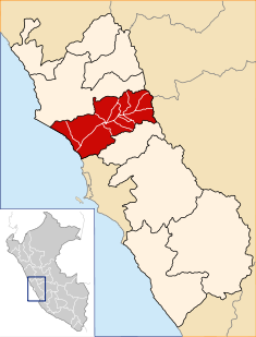 Carte de la Région avec la province de Huaral mise en évidence