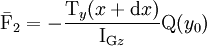 \bar{\mathrm{F}}_2 = -\frac{\mathrm{T}_{y} (x + \mathrm{d}x)}{\mathrm{I}_{\mathrm{G}z}} \mathrm{Q}(y_0)