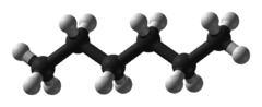 Représentation en 3D de l'hexane. Noir : Carbone, Blanc : Hydrogène