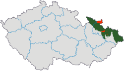 Silésie tchèque après 1920 sur la carte de la Tchéquie