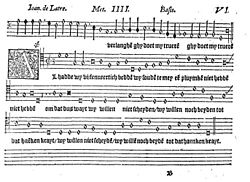 Partition de Al hadde wy vijfenueertich beddê, une chanson néerlandaise de Petit Jean De Latre, publiée dans le recueil de chansons néerlandaises Dat ierste boeck vanden Niewe Duytsche Liedekens, imprimé à Maastricht en 1551 par Jacob Baethen