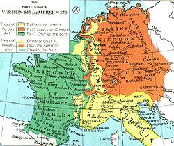 La Francie orientale est le territoire en orange sur la carte