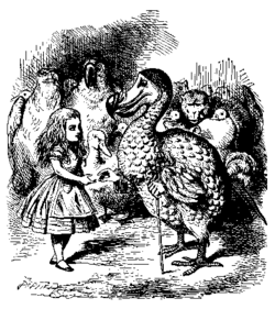 Une illustration d'Alice au pays des merveilles représentant l'héroïne en compagnie d'un dodo