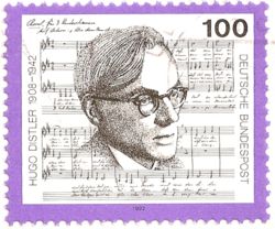 Hugo Distler, sur un timbre-poste allemand émis en 1992.
