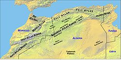 Carte de l'Atlas montrant le Moyen Atlas au nord-est.