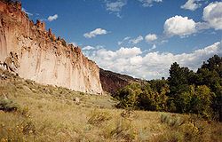 Bandelier-Cliff face and valley.jpg
