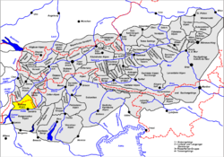 Carte de localisation de la chaîne de la Bernina.