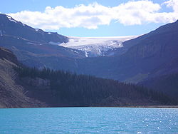 Vue du glacier Bow et du lac Bow.