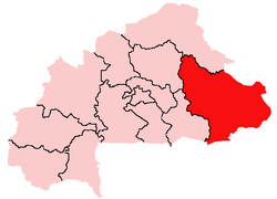 Situation de la région (en rouge) à l'intérieur du Burkina Faso
