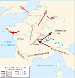 Les différentes campagnes de la Guerre des Gaules.