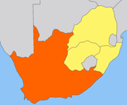 Localisation de la Colonie du Cap (en orange) dans l'Afrique du Sud.
