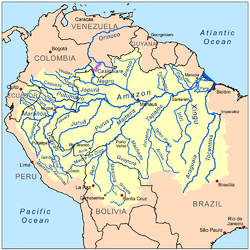 Localisation du canal de Caquiare dans le bassin de l'Amazone