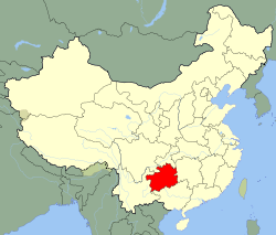 Carte indiquant la localisation du Guizhou (en rouge) à l'intérieur de la Chine