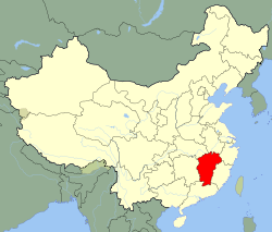 Carte indiquant la localisation du Jiangxi (en rouge) à l'intérieur de la Chine