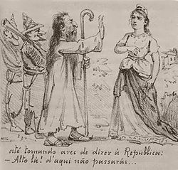 Caricature d'époque représentant le Conseiller tentant d'arrêter la République.