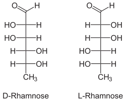 Structure linéaire du D-(–)-Rhamnose & L-(+)-Rhamnose