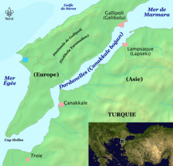 Carte du détroit des Dardanelles.