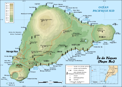Carte de l'île de Pâques avec le Maunga Terevaka dans le centre-nord de l'île.