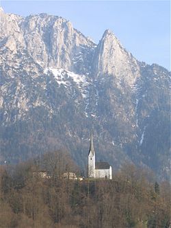 Vue du Naunspitze et de l'église Saint Nikolaus in Ebbs.