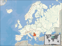 Localisation de la Serbie-et-Monténégro (orange) sur le continent européen (blanc)