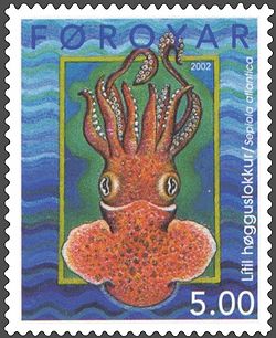 Encornet sur un timbre des Îles Féroé.
