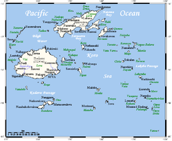 Carte des Fidji avec la mer de Koro au centre.