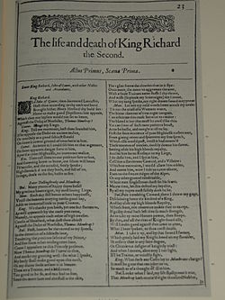 Facsimilé de la première page de Richard II publiée dans le premier folio de 1623