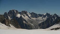 Le glacier de Talèfre avec les Courtes à peu près au centre de l'image.