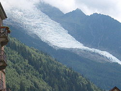 Vue du glacier en 2007 depuis Chamonix-Mont-Blanc.