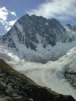 Vue de la zone d'accumulation du glacier sous les Grandes Jorasses.