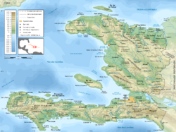 Carte topographie d'Haïti avec la chaîne des Matheux à l'ouest