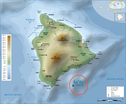 Carte de localisation de Loihi par rapport à l'île d'Hawaï.