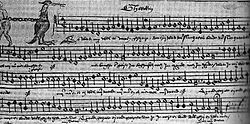 Extrait de l’une des parties de la chanson néerlandaise Het was mij wel te vooren gheseijt, du compositeur Gheerkin de Hondt, notée dans le chansonnier manuscrit de Zeghere van Male, de 1542