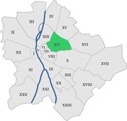Localisation de l'arrondissement (en vert) dans Budapest.