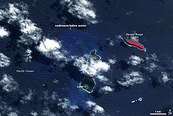 Image satellite en fausse couleur du Hunga Tonga après son éruption de 2009.