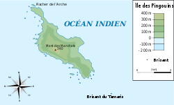 Carte de l'île des Pingouins avec l'emplacement du mont des Manchots.