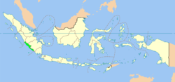 Carte de l'Indonésie mettant en évidence la province de Bengkulu (en vert clair)