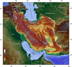 Carte topographique de l'Iran montrant les Zagros.