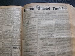Première page du Journal officiel tunisien du 27 mars 1920