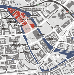 Carte de l'île aux Musées (en rose)