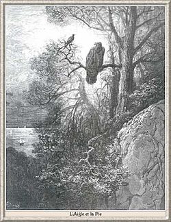 Illustration de L'aigle et la Pie par Gustave Doré.