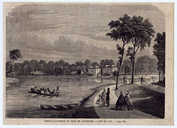 Vue du lac des Minimes en 1860 (gravure de Henri Rousseau dans l'Univers Illustré, 1860).