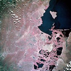 le sud du lac, avec l'île de Kilwa (fause couleurs, 1993)