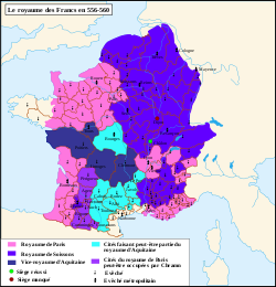 Le royaume des Francs en 556-560