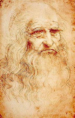 Autoportrait[Note 1] de Léonard de Vinci fait entre 1512 et 1515, 33 × 21,6 cm, bibliothèque royale de Turin.