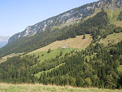 Vue des Ailes du Nant, face ouest de la montagne du Charbon.
