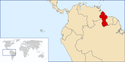 Carte indiquant la localisation de la Guyane britannique (en vert) dans la région.