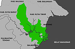 Carte de localisation du kabupaten dans la province de Kalimantan oriental.