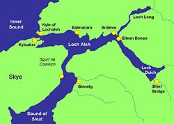 Carte du loch Long (en haut à droite) et des lochs environnants.