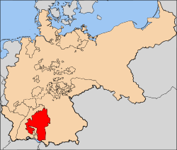 Localisation du Wurtemberg (en rouge) à l'intérieur de l'Empire allemand (1871-1918)